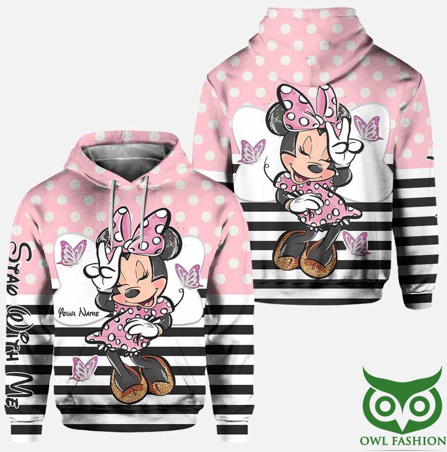 Custom Name Mickey mouse Pink and White 3D Hoodie