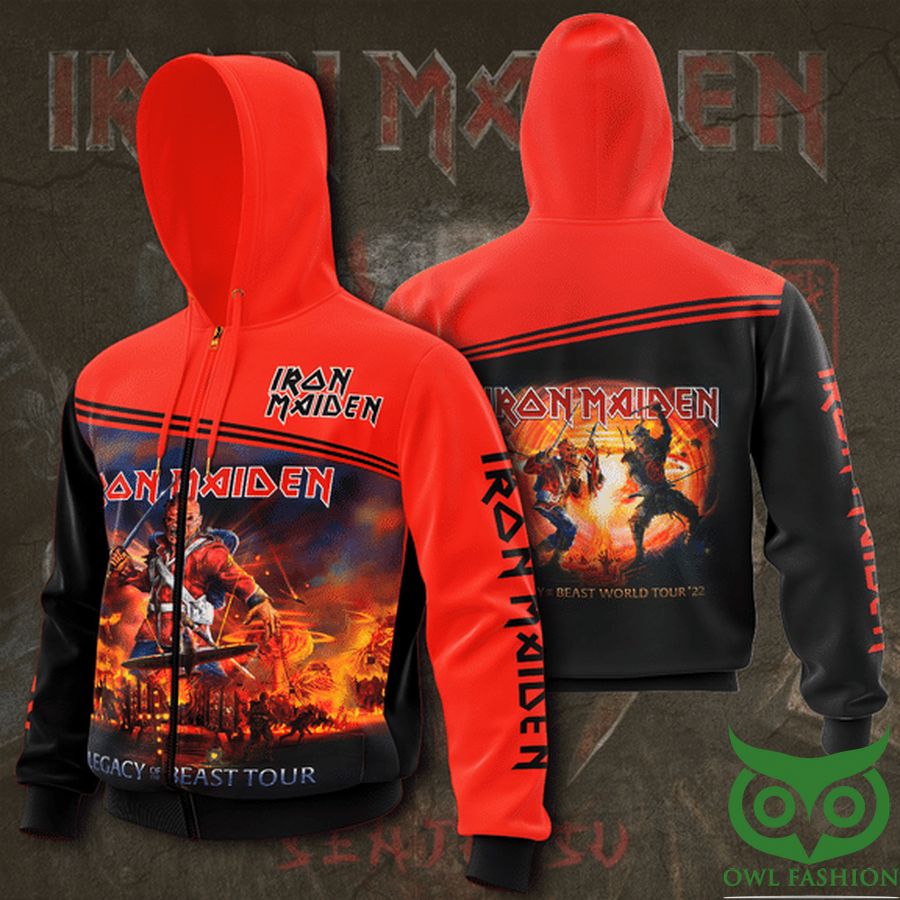 Iron Maiden with Character Fight Red 3D Zip-Up Hoodie