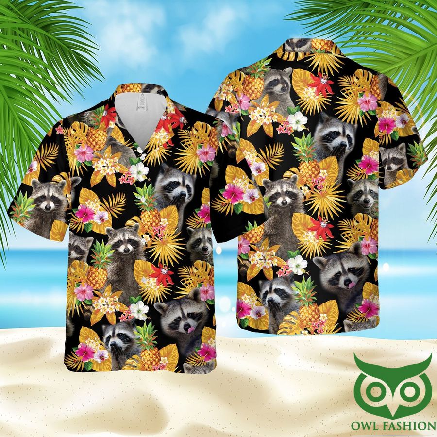 Raccoon Lovers Black with Pineapple Hawaiians Shirt and Shorts