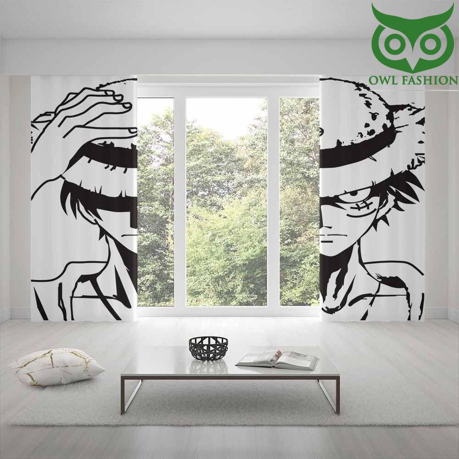 White And Black One Piece Luffy Window Curtains Home Decor
