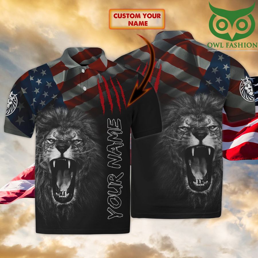 Lion King American flag Personalized Name 3D Polo Shirt 