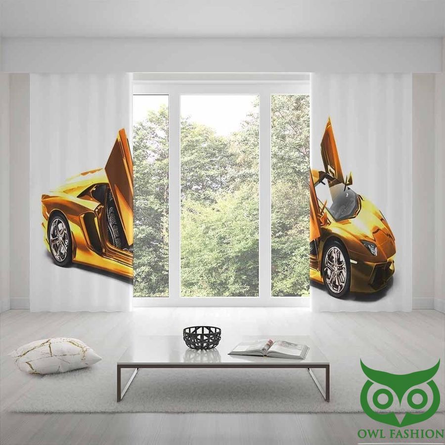 Luxurious Golden Color Car On White Background Window Curtain