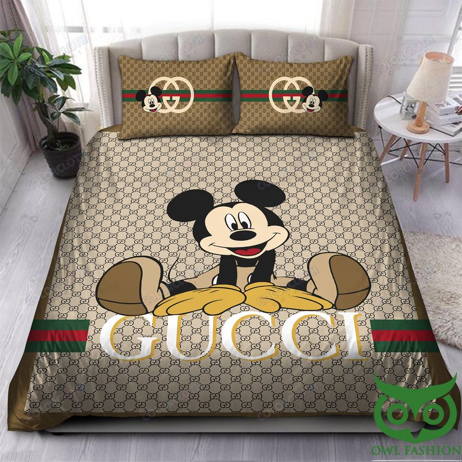 Luxury Gucci Mickey Mouse Brown Bedding Set