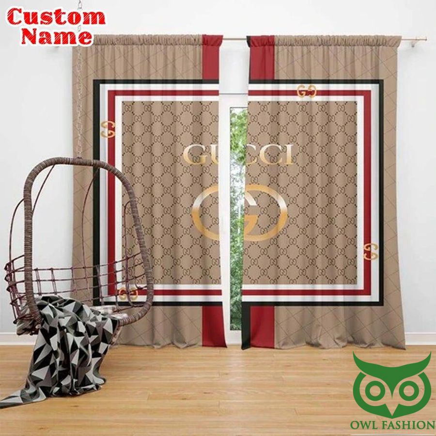 Custom Name Gucci Red and Brown Beige Windows Curtain