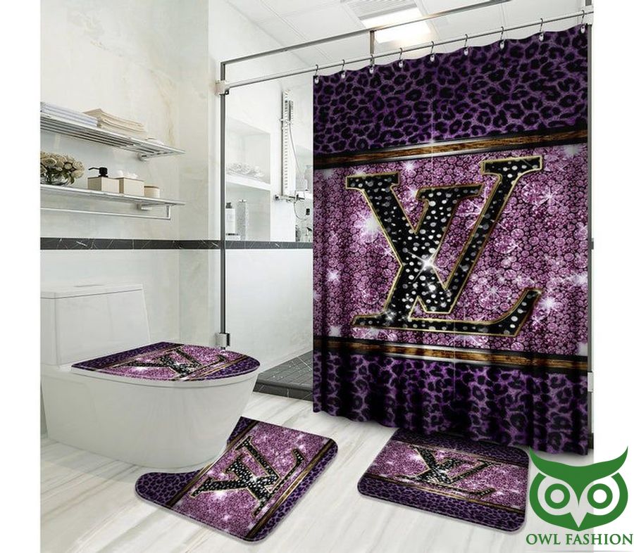 Luxury Louis Vuitton Twinkle Puple Shower Curtain and Mat Set
