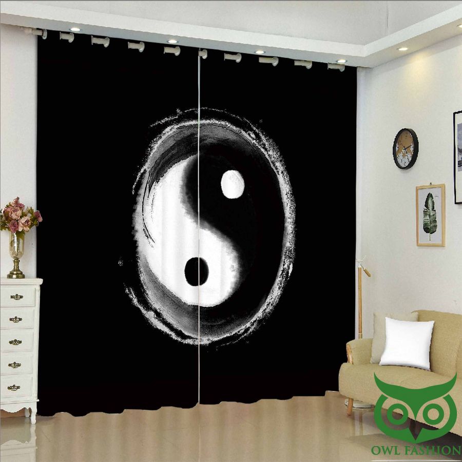 Painting Black And White Tai Chi Window Curtain