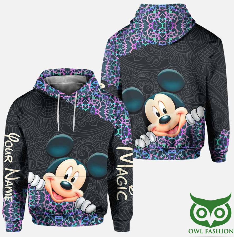 Custom Name Holographic Leopard Mickey Mouse Ears 3D Hoodie