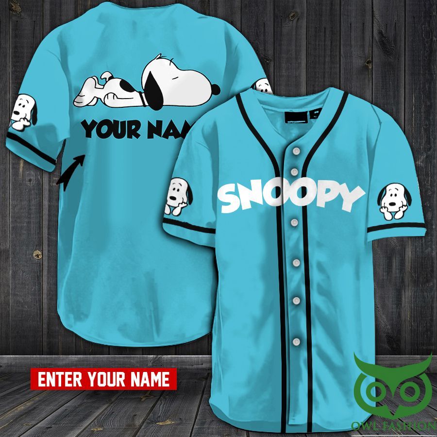 Custom Name Snoopy Blue Baseball Jersey Shirt