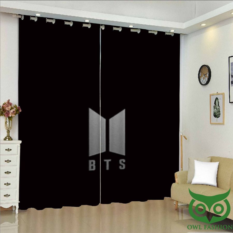 BTS Kpop Boy Group Logo Black Windows Curtain