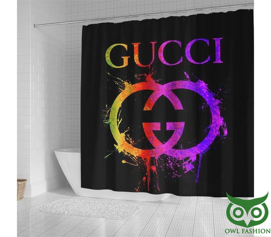 Luxury Gucci Black with Colorful Logo Window Curtain