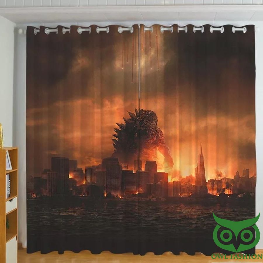 Godzilla Destroy The City 3d Printed Window Curtain