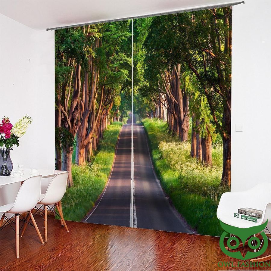 Green Plant Tree Path For Nature Lovers Window Curtain