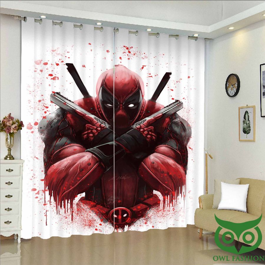 Red Splashing In White Deadpool Windows Curtain