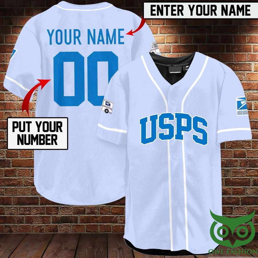 Customized Postal Sky Blue Baseball Jersey Shirt
