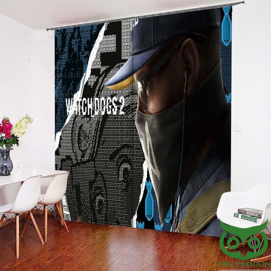 Digital Watch Dogs 2 Man With Mask Window Curtain
