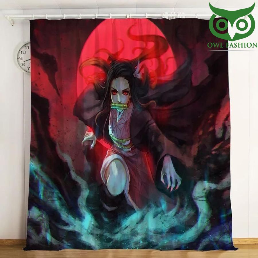 Demon Slayer Under Red Moon 3d Printed Window Curtains Home Decor