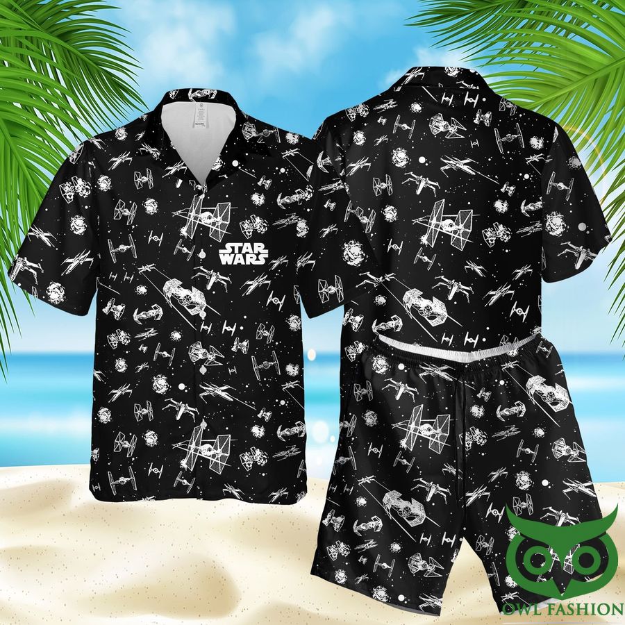 Star Wars 77 Black Galaxy Hawaiian Shirt and Shorts