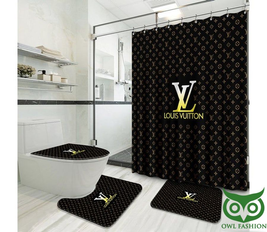 32 Luxury Louis Vuitton Black with Golden Logo Window Curtain