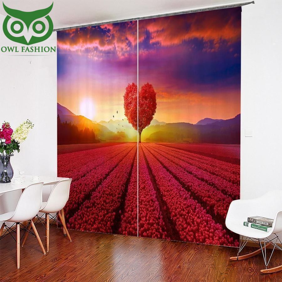 Tree And Heart Landscape Road And Trees Design Window curtain decoration room limited edition
