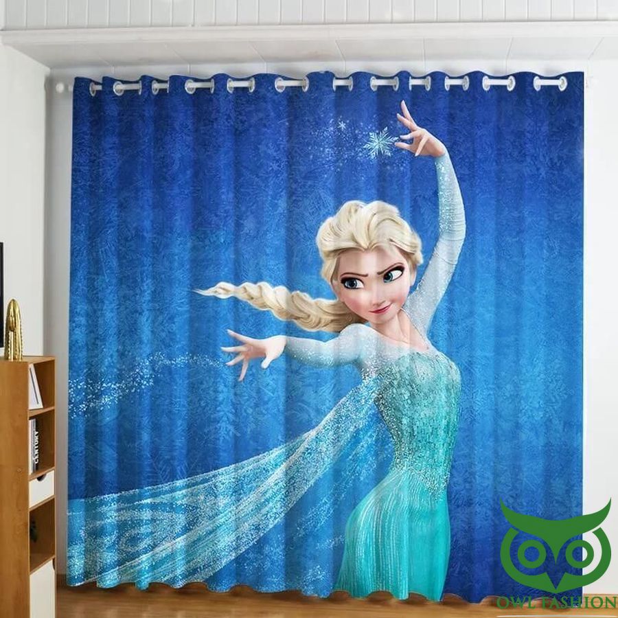 Blue Frozen Princess Elsa 3d Printed Window Curtain