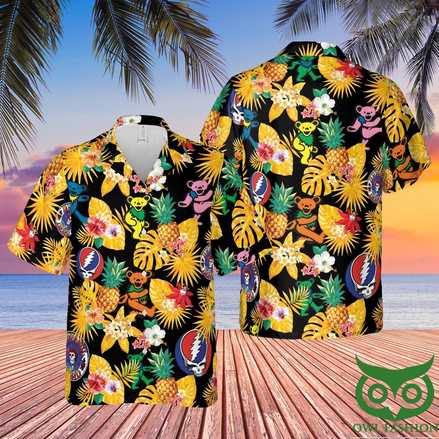 Grateful Dead Colorful Dancing Bear Black Hawaiian Shirt and Shorts