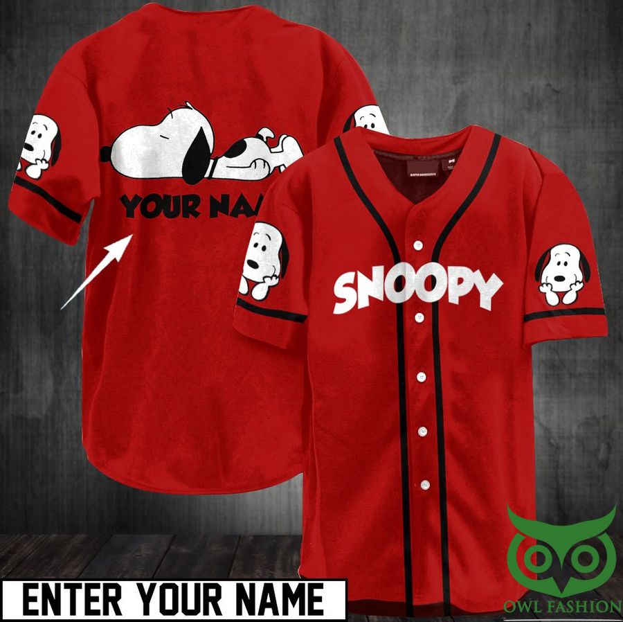Custom Name Snoopy Red Cute Baseball Jersey Shirt