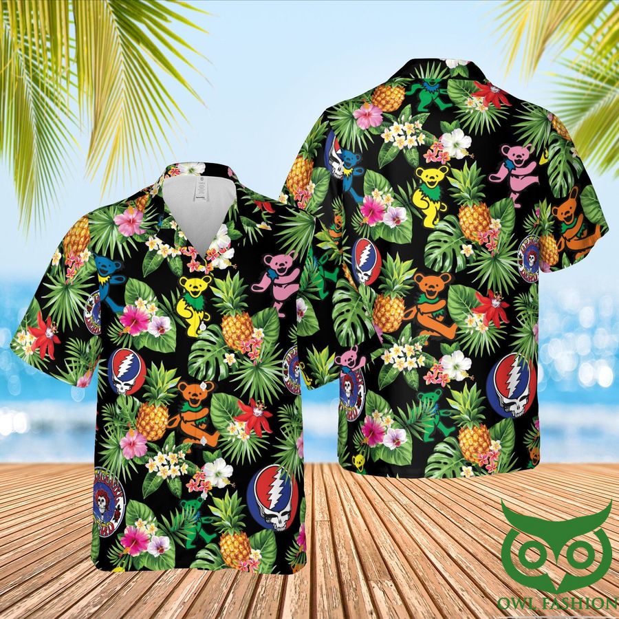 Grateful Dead Colorful Bear with Green Leaf Hawaiian Shirt and Shorts