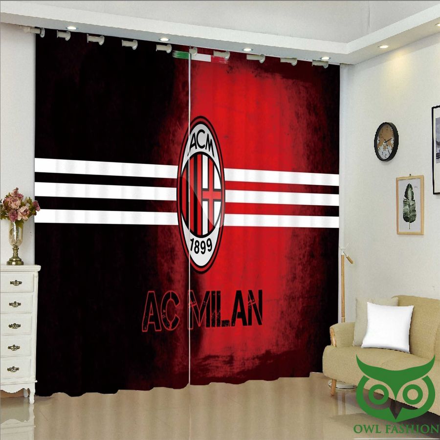 Grunge Black And Red Ac Milan Logo White Stripes Window Curtain