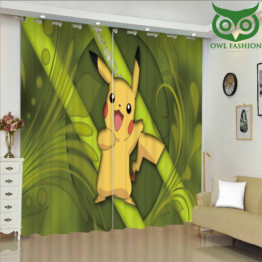Pikachu Lying On Green Leaf Window Curtains Home Decor