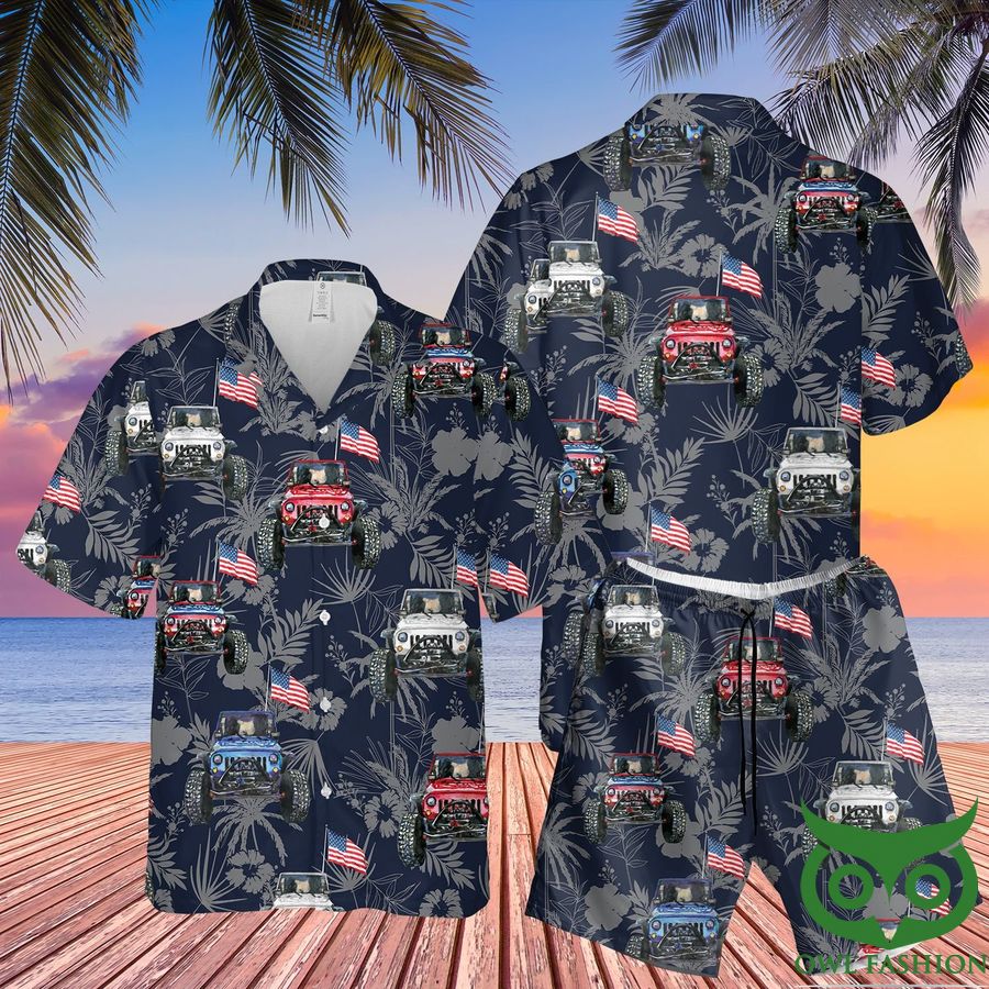 Love Jeep Car American Flag Hawaiian Shirt and Shorts