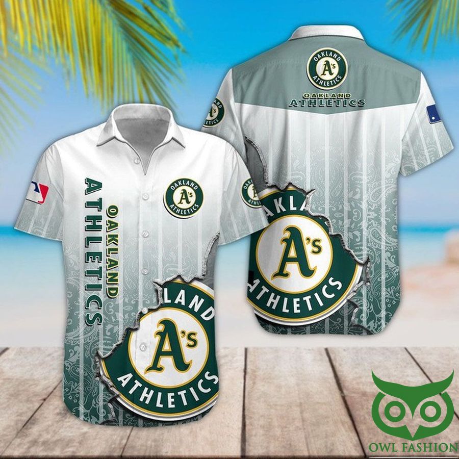 Oakland Athletics White Green Logo Hawaiian Shirt