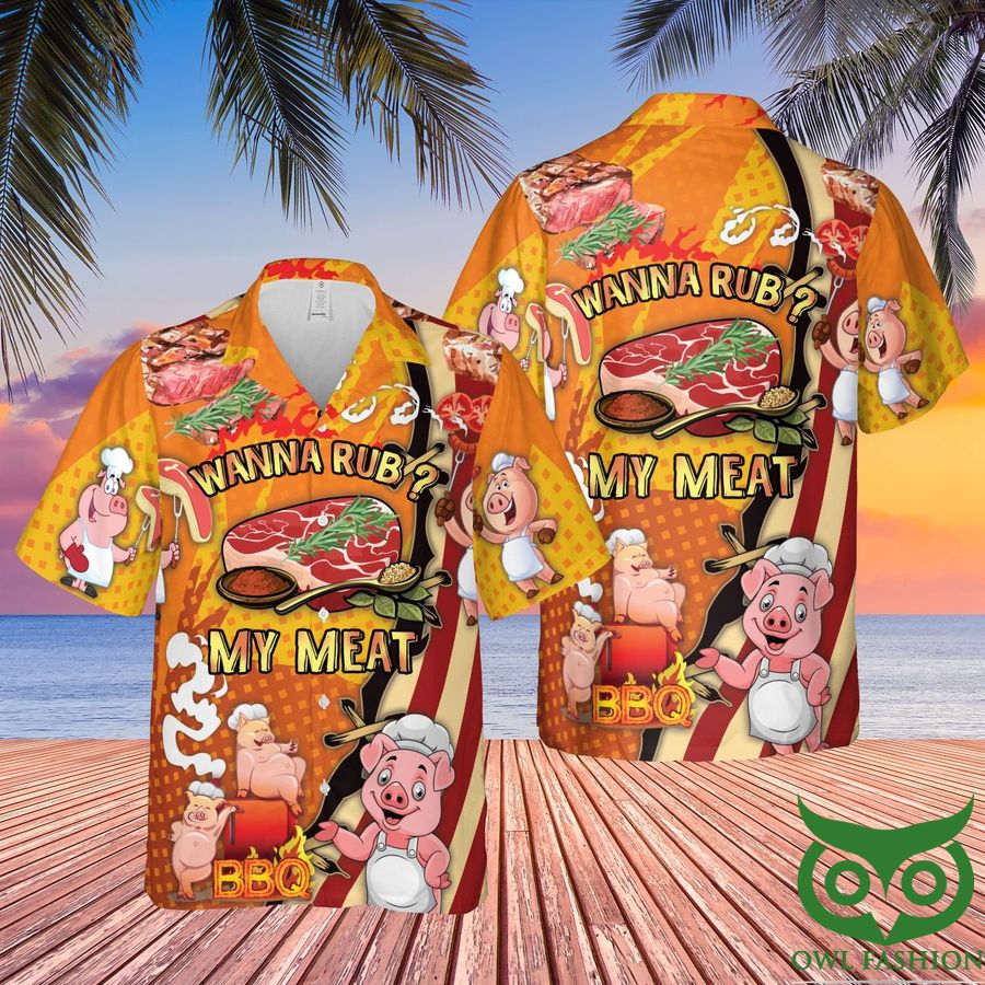 Wanna Rub My Meat Funny Barbecue Hawaiian Shirt and Shorts