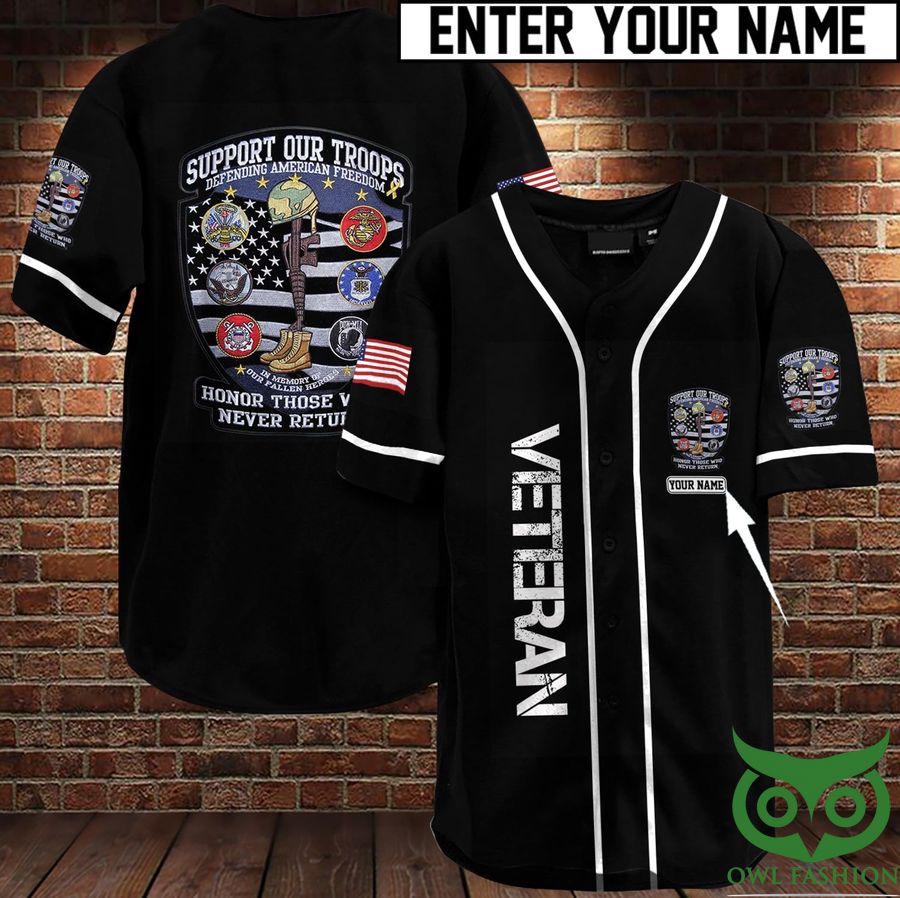 Custom Name VETERAN Logo Black BASEBALL JERSEY Shirt