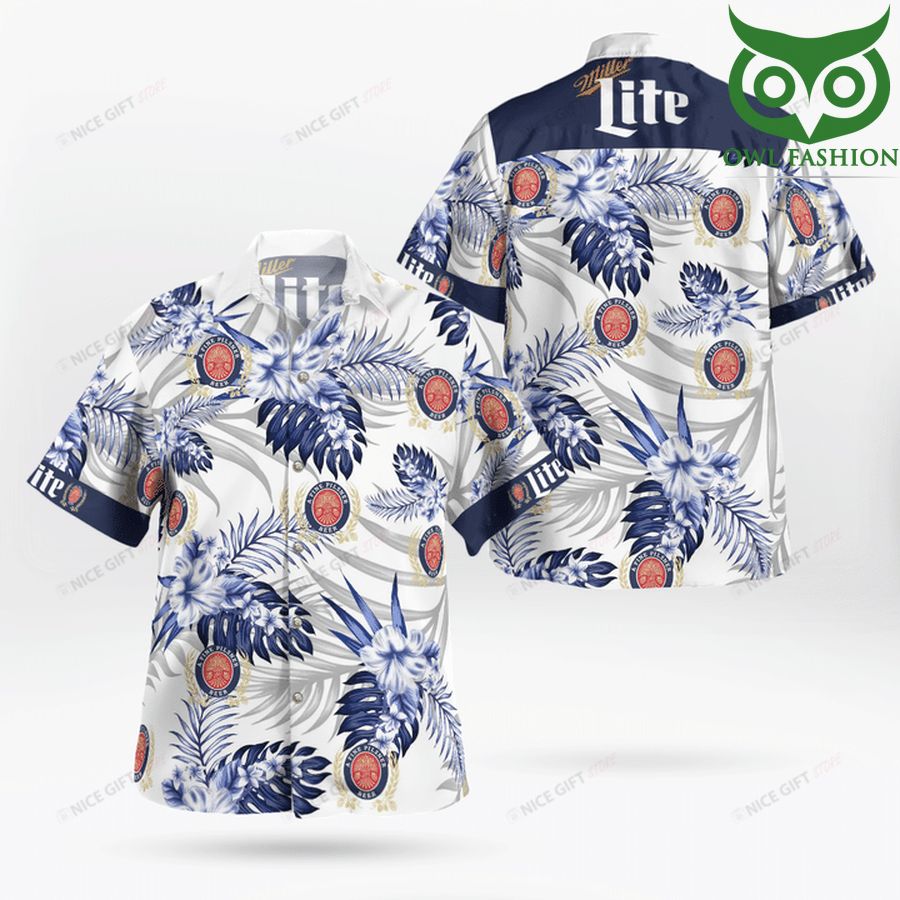 Miller Lite logo pattern on tropical flower Hawaii 3D Shirt 