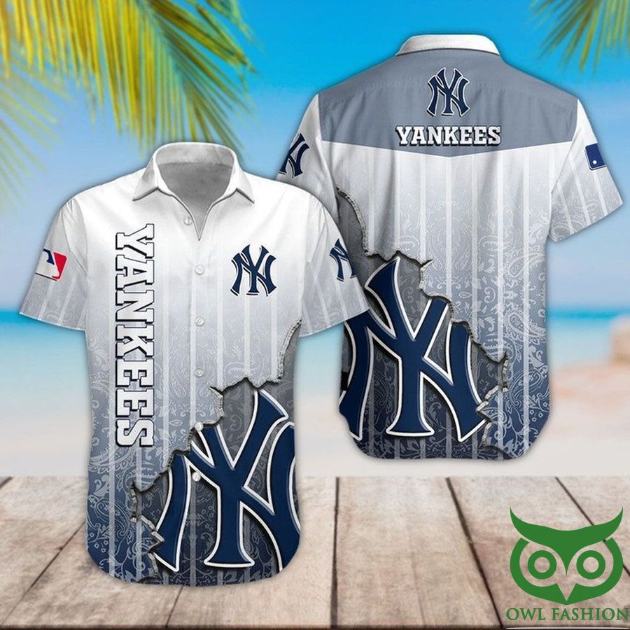 New York Yankees White Blue Logo Hawaiian Shirt