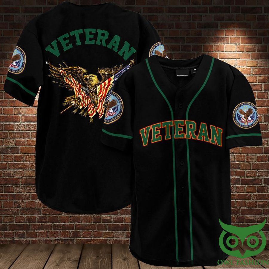 VETERAN Eagle Black and Green Eagle Baseball Jersey Shirt