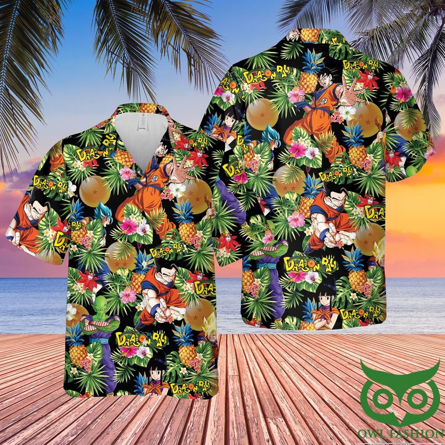 Dragon Ball Green Leaves Colorful Flower Hawaiian Shirt and Shorts
