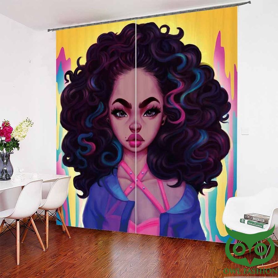 Curly Hair African Girl Windows Curtain