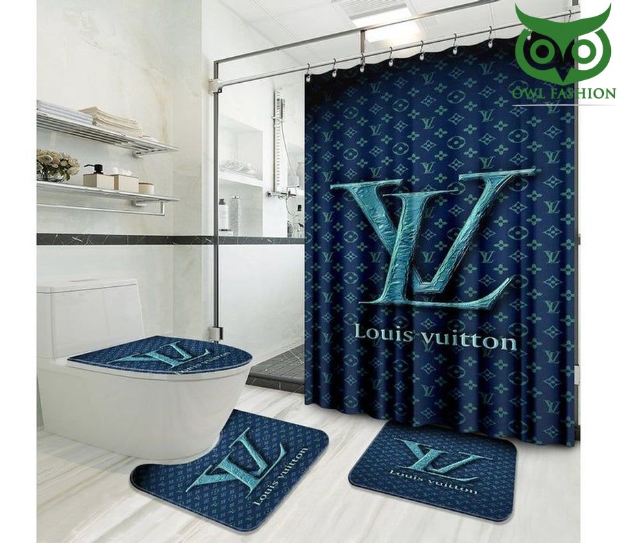 Luxury Louis Vuitton Shower Curtain Waterproof Bathroom Mat Set