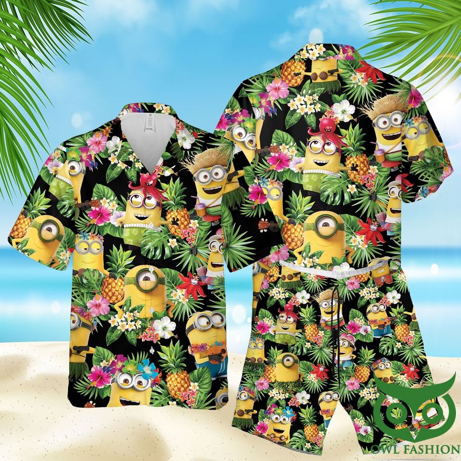Minions Tropical Pineapple Hawaiian Shirt and Shorts