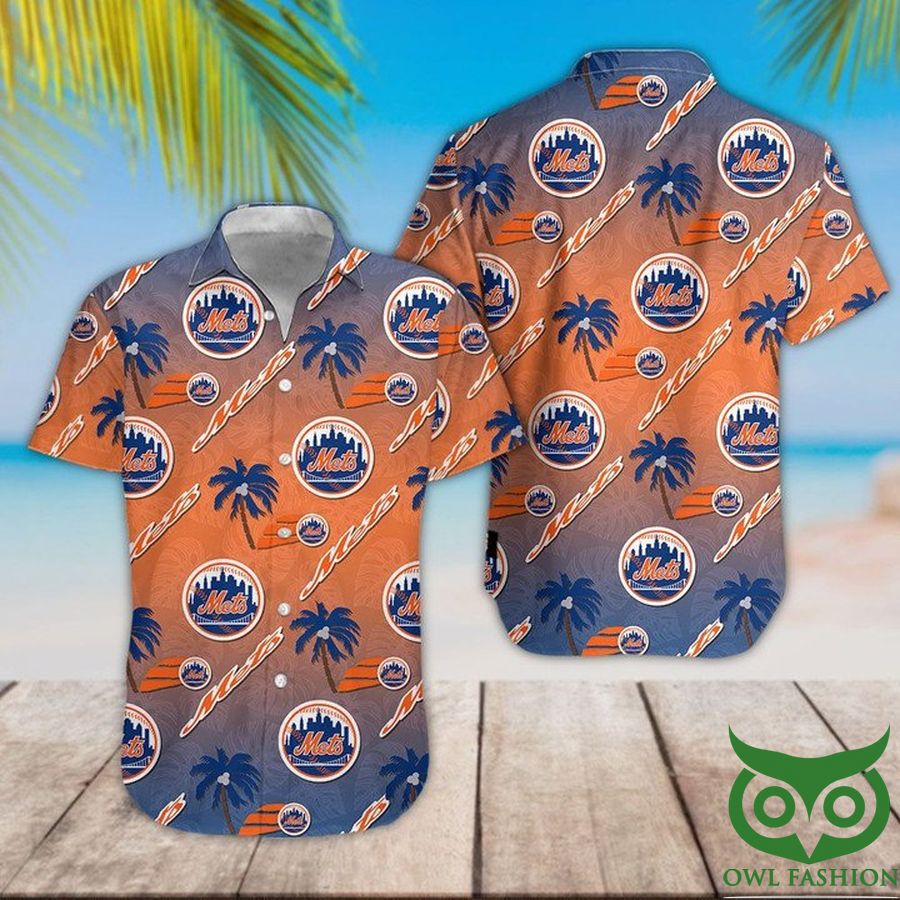 New York Mets Orange Blue Gradient Hawaiian Shirt