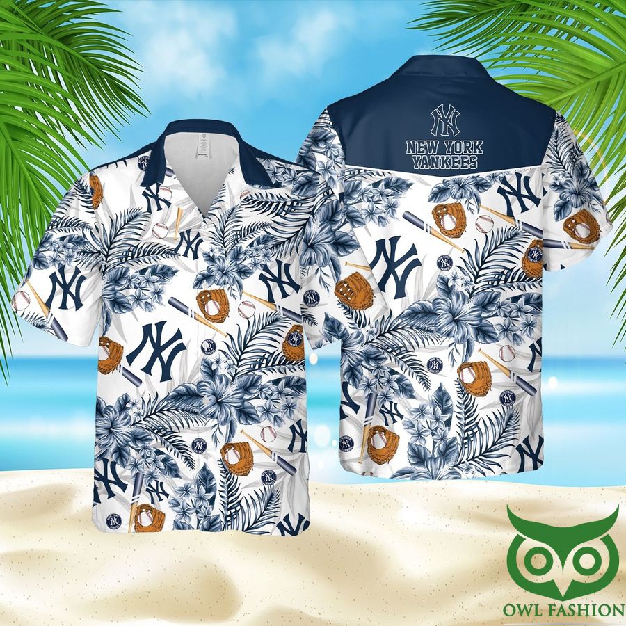 New York Yankees Baseball Dark Blue Floral Hawaiian Shirt and Shorts