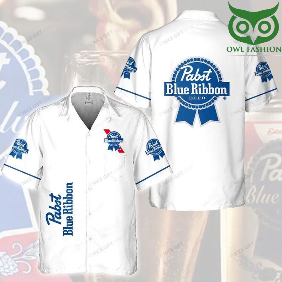 Pabst Blue Ribbon blue logo on white Hawaii 3D Shirt 