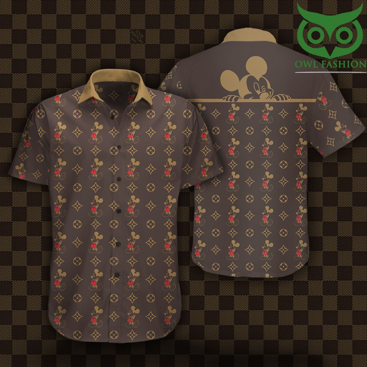 64 Louis Vuitton fashion Mickey mouse pattern Hawaiian shirt