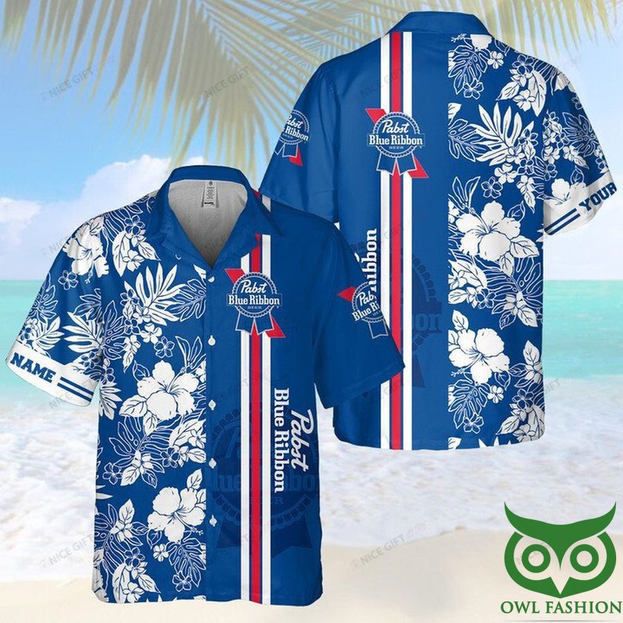 117 Customized Pabst Blue Ribbon Bright Blue Hawaiian Shirt