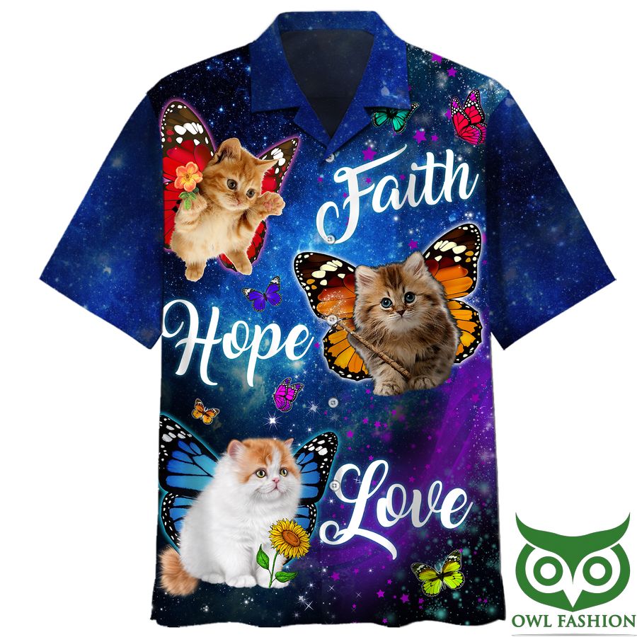 Faith Hope Love Cute Cats Blue Galaxy Hawaiian Shirt