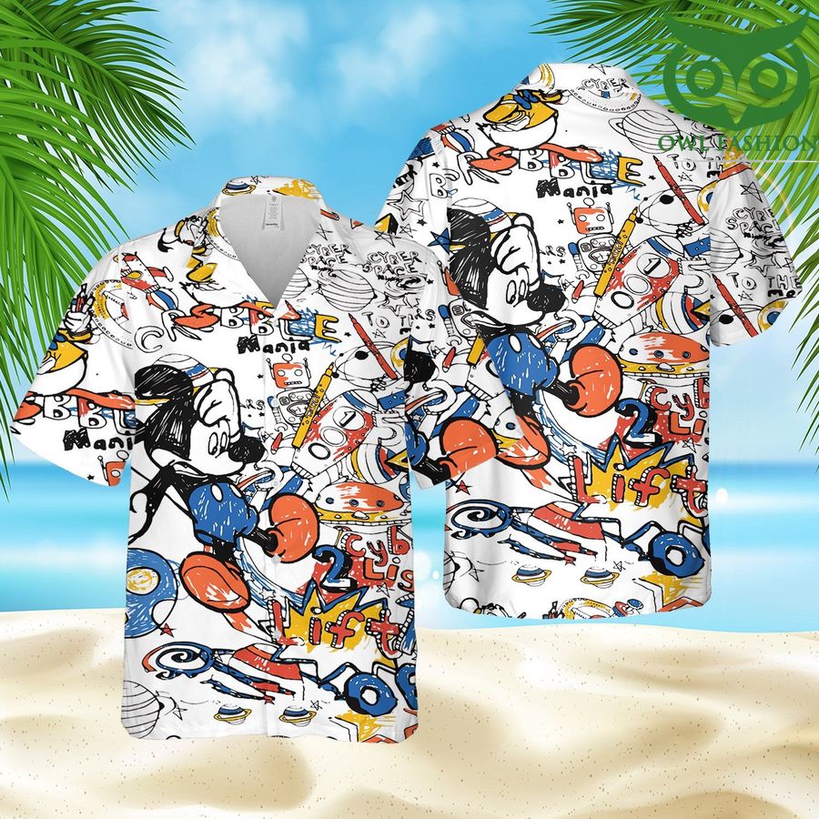 Mickey Mouse color pencil draw cartoon Pattern Hawaiian Summer Trendy Shirt