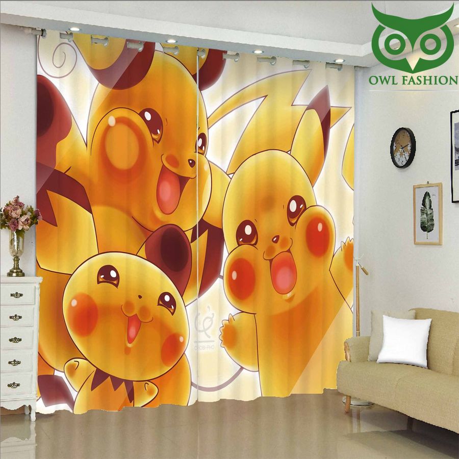 Cute Pikachu Faces Window Curtains Home Decor