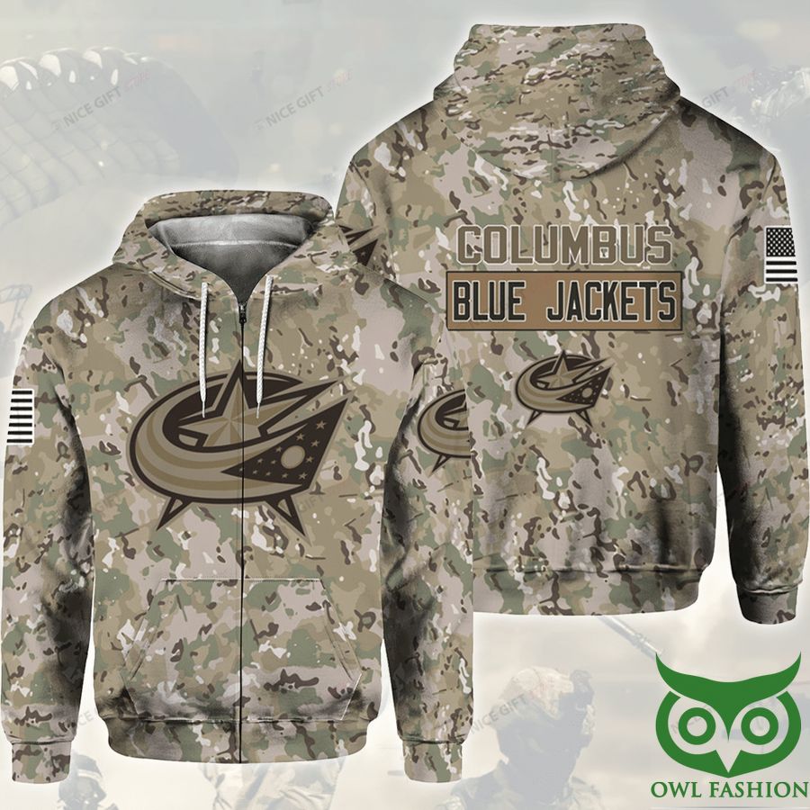 NHL Columbus Blue Jackets Camouflage 3D Zip Hoodie