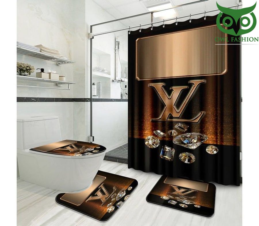 Louis Vuitton Shower Curtain Waterproof Luxury Bathroom Decoration Luxury Brand Window Curtains